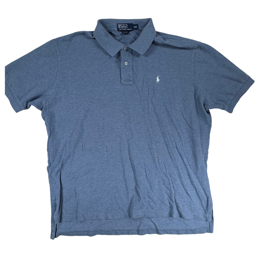 Polo Ralph Lauren Mens XXL Blue Heather Pique Short Sleeve Polo Shirt Pony VTG - Picture 2 of 9